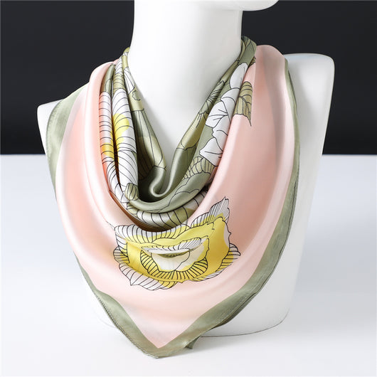 Pañuelo de Seda Estampado Floral Cuadrado para Mujer Primavera Verano - Image 12