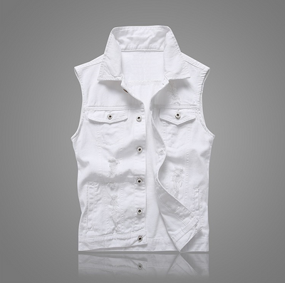 Chaleco Denim Blanco con Bolsillos y Detalles Rotos