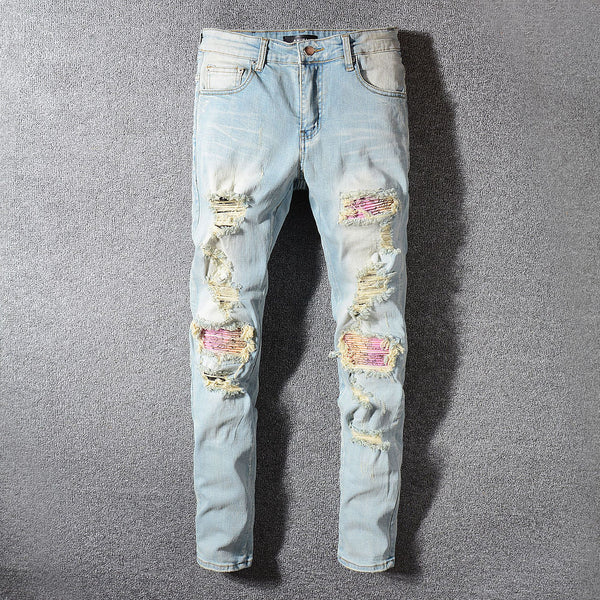Pantalones Rotos con Parches de Colores