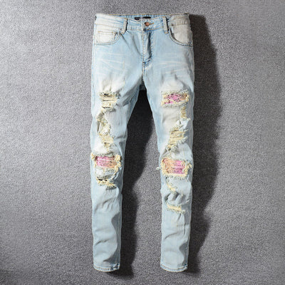 Pantalones Rotos con Parches de Colores