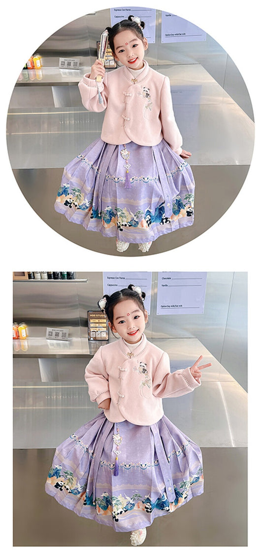 Traje Tang Tradicional Chino para Niña - Falda Caballo de Cara en Lana Poliéster - Image 7