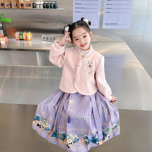 Traje Tang Tradicional Chino para Niña - Falda Caballo de Cara en Lana Poliéster - Image 9
