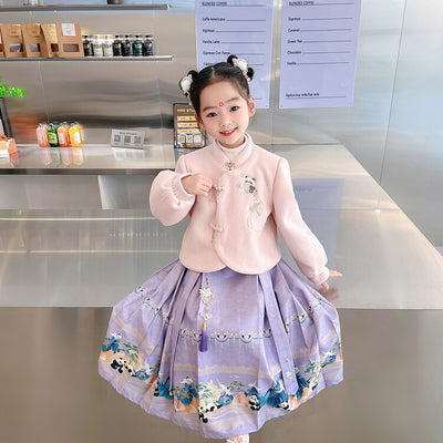 Traje Tang Tradicional Chino para Niña - Falda Caballo de Cara en Lana Poliéster - Image 11