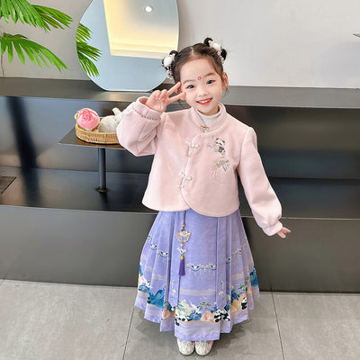 Traje Tang Tradicional Chino para Niña - Falda Caballo de Cara en Lana Poliéster - Image 13