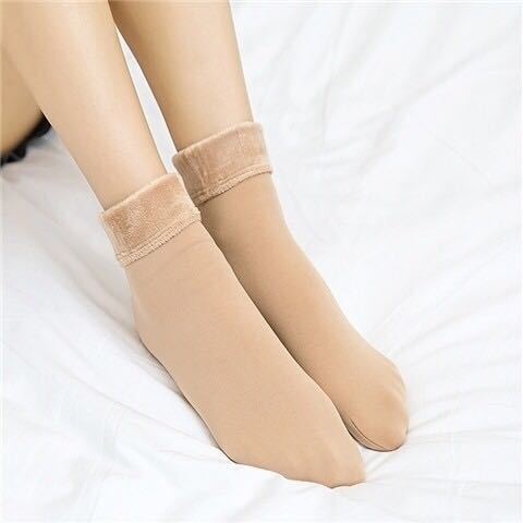 Pair of beige thermal tube socks with a plush lining, ideal for autumn and winter warmth. - Image 6