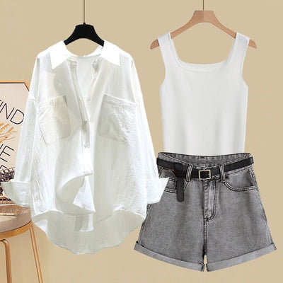 Conjunto de 3 Piezas: Chaleco Estilo Callejero con Shorts de Temperamento - Image 11