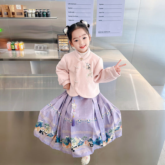 Traje Tang Tradicional Chino para Niña - Falda Caballo de Cara en Lana Poliéster - Image 28
