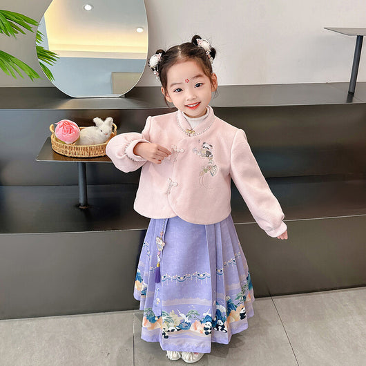 Traje Tang Tradicional Chino para Niña - Falda Caballo de Cara en Lana Poliéster - Image 32