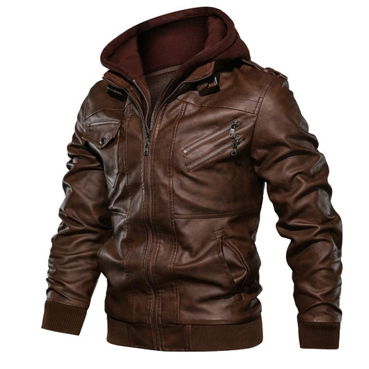 Chaqueta de Cuero PU para Hombre con Capucha Removible - Image 8