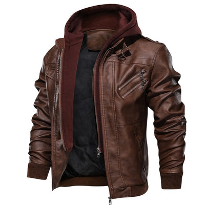 Chaqueta de Cuero PU para Hombre con Capucha Removible - Image 11