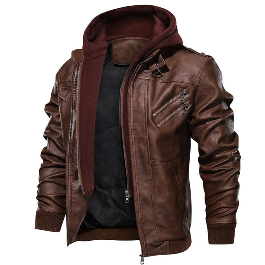 Chaqueta de Cuero PU para Hombre con Capucha Removible - Image 11