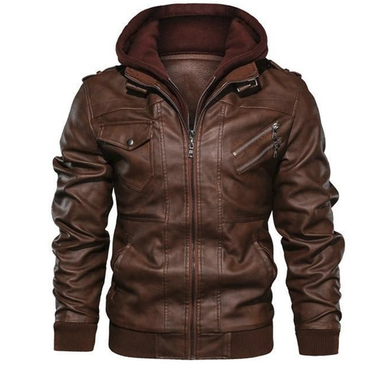 Chaqueta de Cuero PU para Hombre con Capucha Removible - Image 12
