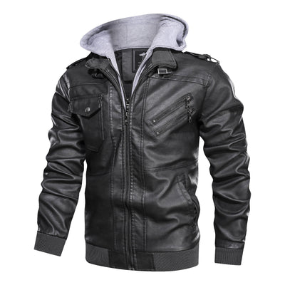 Chaqueta de Cuero PU para Hombre con Capucha Removible - Image 15