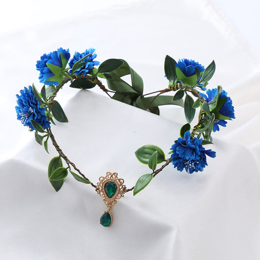 Diadema Floral Artesanal Estilo Mori con Hojas Verdes para Mujer - Image 8
