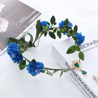 Diadema Floral Artesanal Estilo Mori con Hojas Verdes para Mujer - Image 12