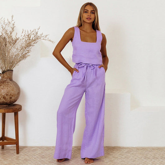 Conjunto Holgado de Lino y Algodón - Chaleco sin Mangas y Pantalón Suelto - Image 22