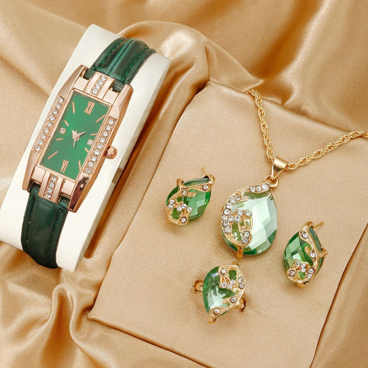 Reloj de Cuero para Mujer con Juego de Joyas Coordinadas de Tres Piezas - Image 13