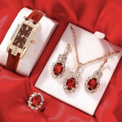 Reloj de Cuero para Mujer con Juego de Joyas Coordinadas de Tres Piezas - Image 14