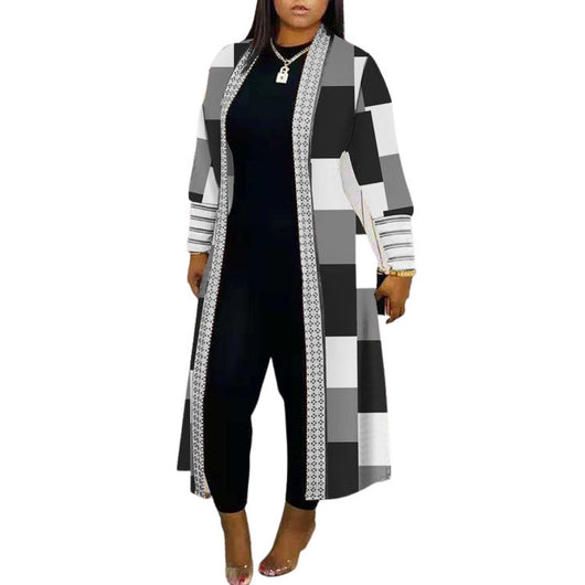 Abrigo Trench Largo Holgado con Costuras Decorativas para Commute - Image 3