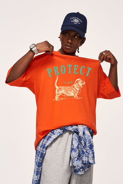 Camiseta Suelta Estampada con Diseño de Perro para Hombre - Image 13