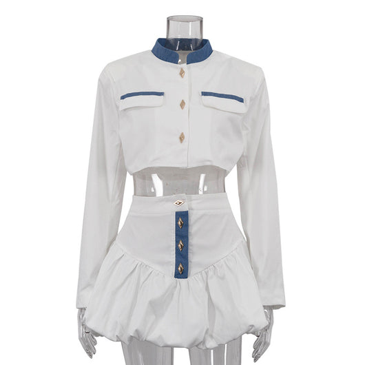 Conjunto Elegante: Blusa Cuello Alto Manga Larga + Falda Ajustada - Image 6