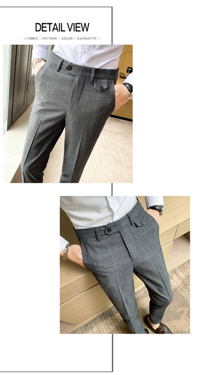 Pantalón de Vestir Slim Fit Cuadros Clásicos Británicos - Elegancia Coreana para Hombre - Image 17