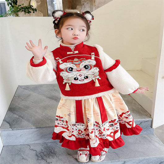Traje Tang Tradicional Chino para Niñas con Forro Polar Grueso - Image 10