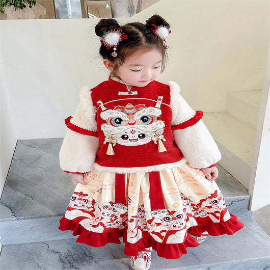 Traje Tang Tradicional Chino para Niñas con Forro Polar Grueso - Image 12