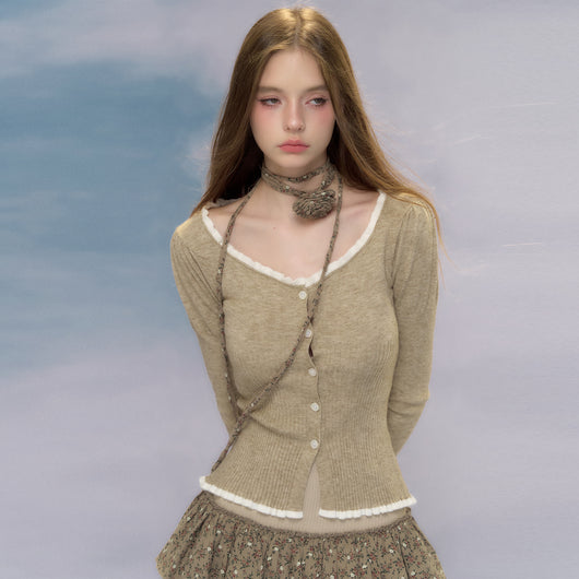 Cardigan Vintage de Lana con Encaje Delicado - Image 9