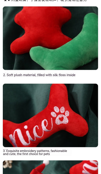 Green plush bone dog toy with "Naughty" embroidered in white, featuring a white paw print. - Image 11