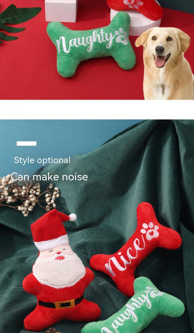 Green plush bone dog toy with "Naughty" embroidered in white, featuring a white paw print. - Image 13