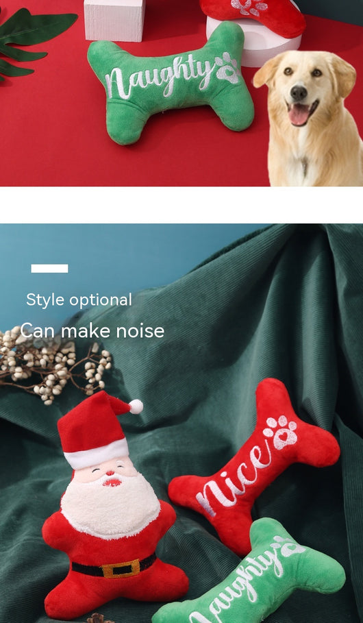 Green plush bone dog toy with "Naughty" embroidered in white, featuring a white paw print. - Image 13