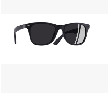 Black Wayfarer-style men's polarized sunglasses with dark gray lenses and a subtle silver accent on the temples. - Image 9