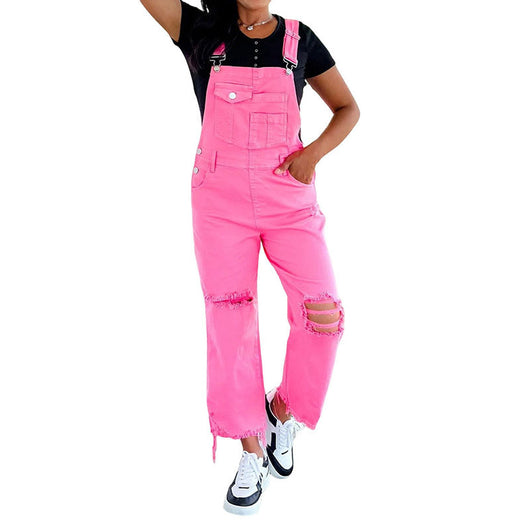 Pantalón Denim Ancho con Tirantes y Detalles Rotos para Mujer - Image 17