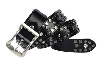 Cinturón de Cuero Genuino Punk con Calavera y Remaches - Hebilla Japonesa Estilo Europeo - Image 25