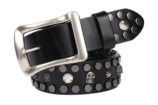 Cinturón de Cuero Genuino Punk con Calavera y Remaches - Hebilla Japonesa Estilo Europeo - Image 26