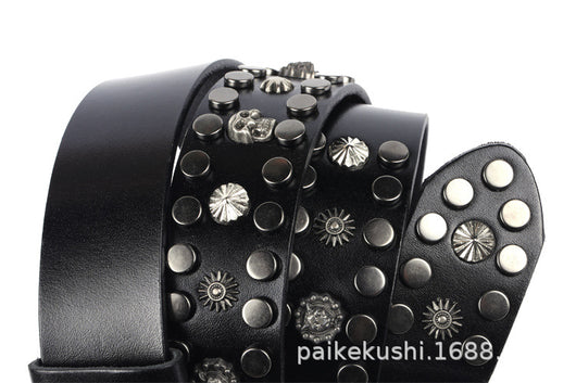 Cinturón de Cuero Genuino Punk con Calavera y Remaches - Hebilla Japonesa Estilo Europeo - Image 29