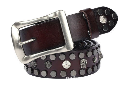 Cinturón de Cuero Genuino Punk con Calavera y Remaches - Hebilla Japonesa Estilo Europeo - Image 30