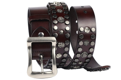 Cinturón de Cuero Genuino Punk con Calavera y Remaches - Hebilla Japonesa Estilo Europeo - Image 31