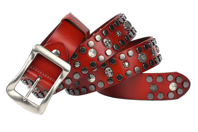 Cinturón de Cuero Genuino Punk con Calavera y Remaches - Hebilla Japonesa Estilo Europeo - Image 35