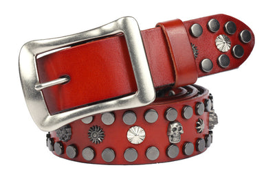 Cinturón de Cuero Genuino Punk con Calavera y Remaches - Hebilla Japonesa Estilo Europeo - Image 36