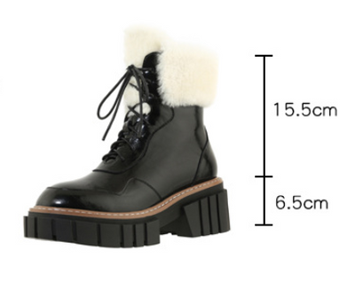 Botas de Nieve Mujer Cuero con Suela Gruesa y Forro de Lana Beige - Image 6