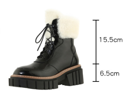 Botas de Nieve Mujer Cuero con Suela Gruesa y Forro de Lana Beige - Image 6