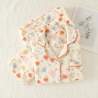 Pijama Acolchado Tres Capas Mujer Suelto Solapas Calorías Ropa de Casa - Image 30