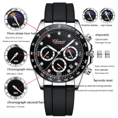 Reloj Deportivo Multifuncional con Banda de Silicona - Tres Esferas y Seis Agujas - Image 13