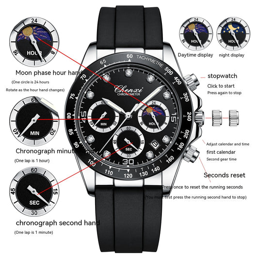 Reloj Deportivo Multifuncional con Banda de Silicona - Tres Esferas y Seis Agujas - Image 13