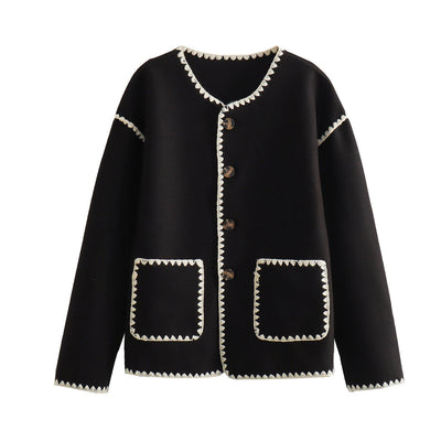 Chaqueta de Lana Elegante con Detalles de Bolsillos y Combinación de Colores Europeo-Americana - Image 13