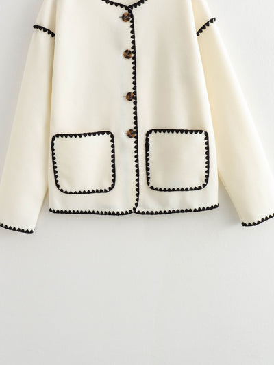 Chaqueta de Lana Elegante con Detalles de Bolsillos y Combinación de Colores Europeo-Americana - Image 17