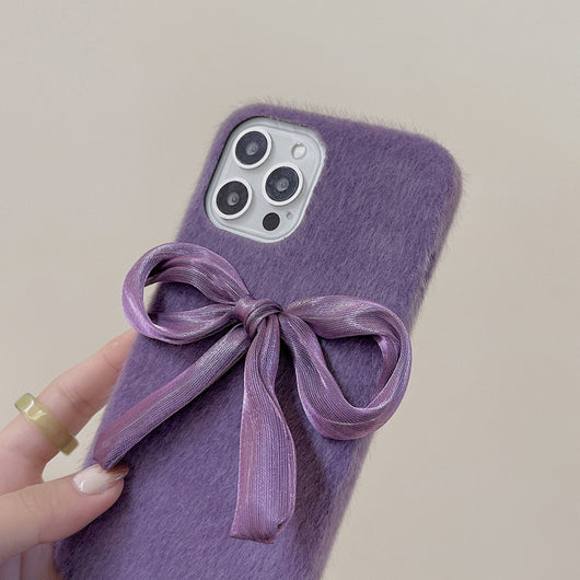 Funda para Celular Estilo Coreano con Lazo de Seda y Pelaje de Visón - Image 13