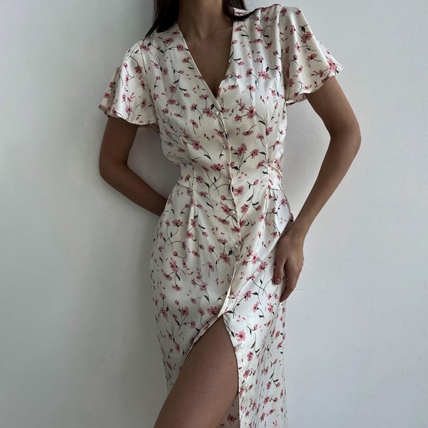 Vestido Camisero Floral con Cordones y Escote en V